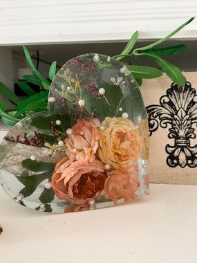 Handmade Heart Resin Flower Accent - Peach and Green